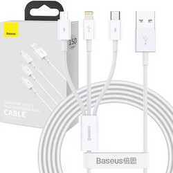 Baseus Καλώδιο USB 3σε1 Superior Series, USB σε MicroUSB / USB-C / Lightning, 3.5A, 1.5 m Λευκό