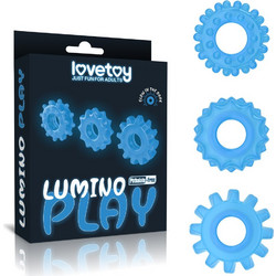 Lovetoy Lumino Play Σετ Ελαστικά Δαχτυλίδια Πέους Σιλικόνης Μπλε 3τμχ