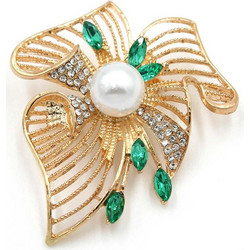 LAPEL PIN ΚΑΡΦΙΤΣΑ ΦΙΟΓΚΟΣ από επιχρυσωμένο ορείχαλκο με στρας και πέρλα