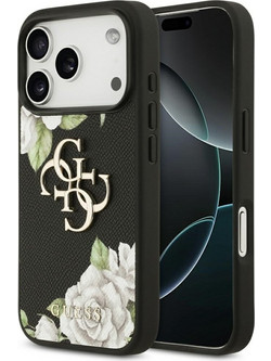 Guess 4G Grained Roses Big Logo Back Cover Black (iPhone 17 Pro)