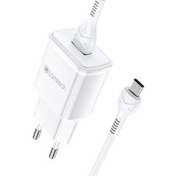 Lamtech Φορτιστής με Καλώδιο USB-C με Θύρα USB-A 18W Quick Charge 3.0 White LAM021998