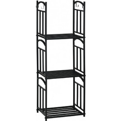 Ράφι καυσόξυλων για εσωτερικό χώρο 46 x 32 x 126 cm 3 επιπέδων με 4 γάντζους Μέταλλο Μαύρο