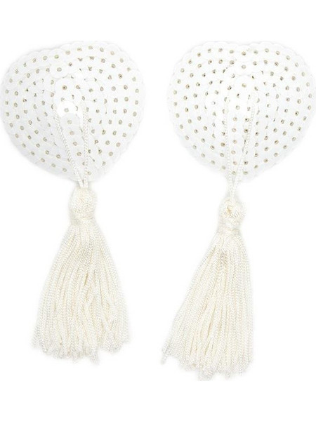 Sequin Nipple Cover with Tassel White