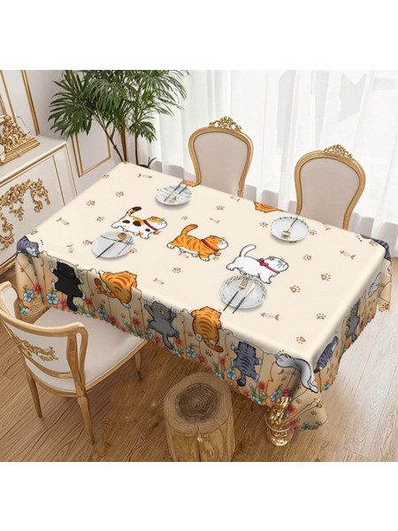 Τραπεζομάντηλο Μπέζ Με Γάτες 220x152cm
