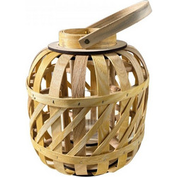 Lantern Round Φανάρι Κήπου- Βεράντας Ξύλινο, Απόχρωση Φυσικό, Με Γυάλινο Ποτήρι Φ24x27cm