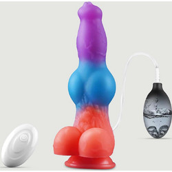 Φωσφοριζέ Δονούμενο Dildo Σκύλου Σιλικόνης Με Εκσπερμάτιση Glow In The Dark Squirting & Vibrating Silicone Dildo With Suction Cup - Πολύχρωμο