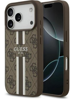 Θήκη PU Guess Apple iPhone 18 Pro/ 17 Pro MagSafe Hardcase Printed Stripes 4G Καφέ N68991