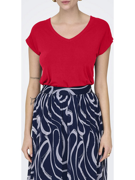 ONLY ONLRILLA S/S V-NECK TOP JRS 15315776-Barbados Cherry Red