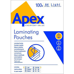 Φύλλα Πλαστικοποίησης FELLOWES APEX LIGHT DUTY A4 80 mic Δίφυλλα - 100 τεμ (6003201)