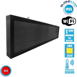 GLOBOSTAR(R) DISPLAY 90281 Κυλιόμενη Ψηφιακή Επιγραφή 160x32cm P10 Μονής Όψης LED AC 220-240V Αδιάβροχο IP65 Κόκκινο - WiFi Control μέσω FK APP - Αισθητήρας Θερμοκρασίας & Υγρασίας - Μ168 x Π9 x Υ40cm