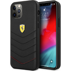 Ferrari Off Track Quilted Leather Case Θήκη προστασίας από γνήσιο καπιτονέ δέρμα - iPhone 12 Pro Max (Μαύρη/Κόκκινη/Quilted Leather/3D Logo)