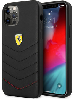 Ferrari Off Track Quilted Leather Case Θήκη προστασίας από γνήσιο καπιτονέ δέρμα - iPhone 12 Pro Max (Μαύρη/Κόκκινη/Quilted Leather/3D Logo)