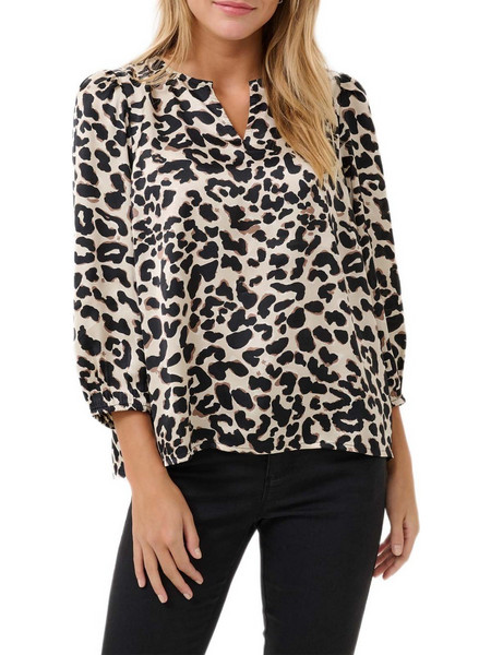 KAFFE Μπεζ σατέν μπλούζα animal print 3/4 μανίκι Magda 10510182 107797