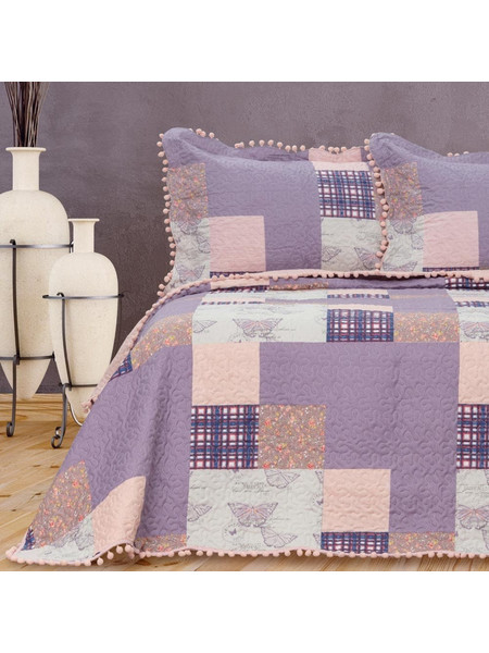 Borea Κουβερλί Εμπριμέ Σετ Γ-15 Υπέρδιπλο 220 x 240 cm + (2) 50 x 70 cm Λιλά