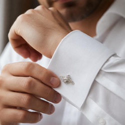 Bee Cufflinks, Handmade Men's Accessories for Suit, Sterling Silver 925, Nature-Inspired Jewelry