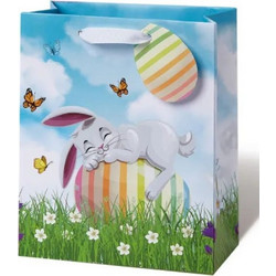 Τσάντα Δώρου Easter 21x18x8cm Λαγός Πάνω Σε Αυγό
