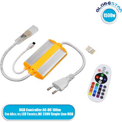 GLOBOSTAR(R) EPISLIM-B 70521 Dimmer / Controller με IR Ασύρματο Χειριστήριο 6A 1380W AC 220-240V σε DC 220-240V για έως 100 Μέτρα Ταινία LED Αδιάβροχο IP65 Dimmable - Ασημί & Πορτοκαλί - Μ50 x 6 x Υ1.