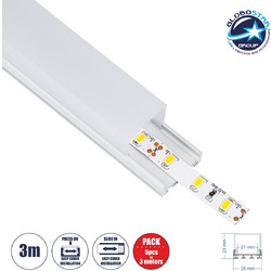 GloboStar(R) SURFACEPENDANT-PROFILE 70848-3M Προφίλ Αλουμινίου - Βάση & Ψύκτρα Ταινίας LED με Λευκό Γαλακτερό Κάλυμμα - Επιφανειακή & Κρεμαστή Χρήση - Πατητό Κάλυμμα - Λευκό - 3 Μέτρα - Πακέτο 5 Τεμαχ