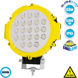 GloboStar(R) 85411 PRO Series Προβολέας Εργασίας Κίτρινος - Working Light για Αυτοκίνητα & Φορτηγά LED CREE XBD 63W 6300lm DC 10-30V Αδιάβροχος IP65 Ψυχρό Λευκό 6000K