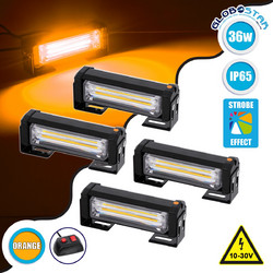 GloboStar(R) 85033 PRO Series ΣΕΤ 4 x Μπάρες Σήμανσης Οχήματος Οδικής Βοήθείας για Αυτοκίνητα & Φορτηγά 13 Προγραμμάτων Φωτισμού LED CREE CXB COB 36W DC 10-30V Αδιάβροχο IP65 Πορτοκαλί