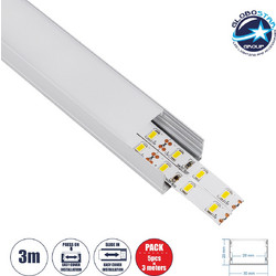 GloboStar(R) SURFACE-PROFILE 70824-3M Προφίλ Αλουμινίου - Βάση & Ψύκτρα Ταινίας LED με Λευκό Γαλακτερό Κάλυμμα - Επιφανειακή Χρήση - Πατητό Κάλυμμα - Ασημί - 3 Μέτρα - Πακέτο 5 Τεμαχίων - Μ300 x Π3 x