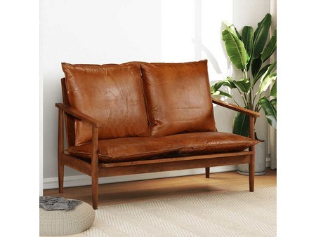 vidaXL Διθέσιος Καναπές Δερμάτινος Καφέ 116x69x74cm 246482