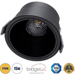 GLOBOSTAR(R) PLUTO-B 60263 Χωνευτό Downlight Σποτ με Honeycomb Anti Glare Reflector LED 15W 1875lm 38 AC 220-240V IP20 Θερμό Λευκό 2700K - Bridgelux COB Chip & TUV SUD Driver - Μαύρο Ματ - Μ10.4 x Π10
