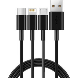 Καλώδιο σύνδεσης και φόρτισης ancus flow e44 usb 3 σε 1 micro-usb, usb-c, lightning 3.0a μαύρο 1m