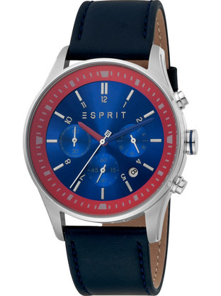 Esprit Ανδρικό Ρολόι Χρονογράφος με Μπλε Δερμάτινο Λουράκι ES1G209L0025