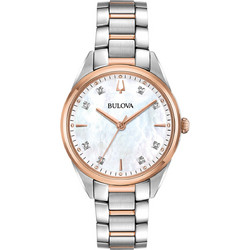 Bulova Classic Sutton Diamonds Γυναικείο Ρολόι με Ασημί Ροζ Χρυσό Μεταλλικό Μπρασελέ 98P183
