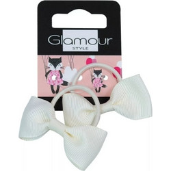 Glamour Style λευκά λαστιχάκια μαλλιών 2τμχ