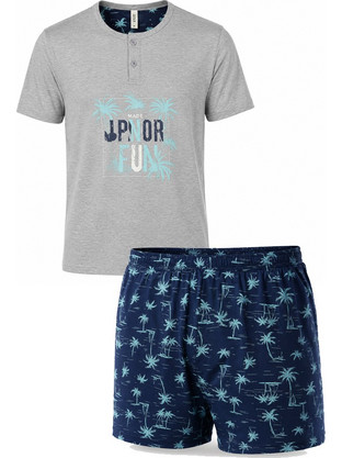 JOIN Ανδρική Καλοκαιρινή Πυτζάμα Μπλε με Palm Print Βερμούδα F51662-2 Γκρί