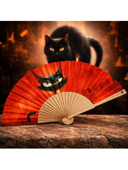 Βεντάλια ξύλινη 23εκ. Angry cat