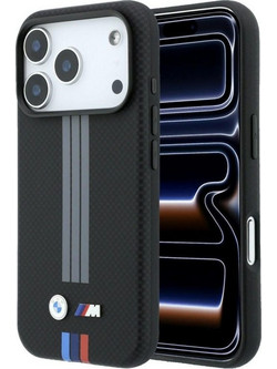 BMW M Quadrille Kevlar Anthracite & Tricolor Print Lines MagSafe Back Cover Black (iPhone 18 Pro / 17 Pro)