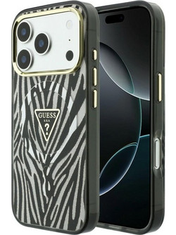 Guess IML Zebra Glitter Triangle Logo MagSafe Θήκη Silver (iPhone 18 Pro Max / 17 Pro Max)