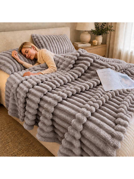 Κουβέρτα faux fur γκρι 200x230εκ