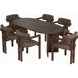 Τραπεζαρία Meridia (Σετ 7Τμχ) 266ARC1503 180x90x75cm Walnut-Brown 6 Θέσεων Μοριοσανίδα,Ύφασμα