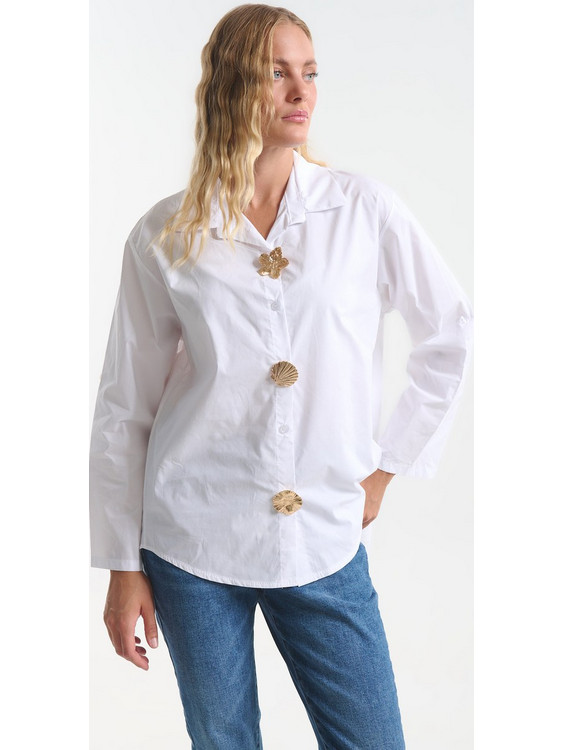 Πουκάμισο Βαμβακερό Oversized Με Καρφίτσες