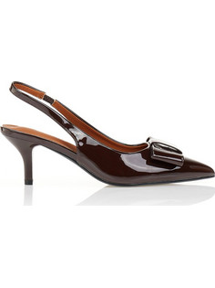 Γόβες καφέ slingback λουστρίνι και φιόγκο