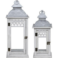 S/2 ΦΑΝΑΡΙΑ ΜΕΤΑΛΛΙΚΑ - ΞΥΛΙΝΑ ΛΕΥΚΑ 24x24x60cm / 16.5x16.5x40cm ESTHETI EUROLAMP GREY ΓΚΡΙ Metal, Glass, Wood Μέταλλο, Γυαλί, Ξύλο 2416.5