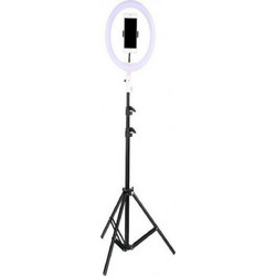 Δαχτυλίδι LED Τρίποδο USB 1,6m 26cm 2500 - 4500K με τρίποδο δαπέδου και βάση κινητού τηλεφώνου