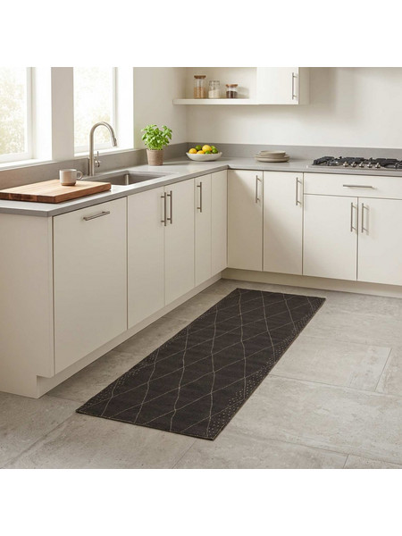 Χαλί Κουζίνας ανθρακί καρό 180 x 60 cm 100% Πολυαμίδιο Πλένεται 42045729