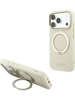 Guess Ring Stand 360 Grained Classic Logo MagSafe Θήκη iPhone 18 Pro Max / 17 Pro Max Beige