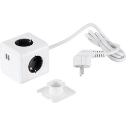 Πολύπριζο 6 Θέσεων Schuko με 2 USB και Καλώδιο 1.5m 3680W Άσπρο Γκρί Σκούρο Γκρί