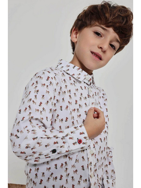 Boboli παιδικό πουκάμισο poplin με dog print - 824015 Λευκό