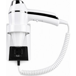 Επιτοίχιο πιστολάκι μαλλιών, JVD, Clipper II 8221197, με Βάση & Πρίζα Ξυριστικής Μηχανής, 1400W, λευκό Λευκό
