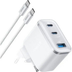 Anker Nano Φορτιστής με Καλώδιο USB-C με Θύρα USB-A & 2 Θύρες USB-C 70W Power Delivery White