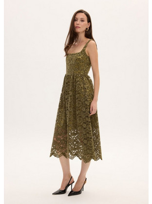 Ciel Concept Lace Midi Φόρεμα Χακί