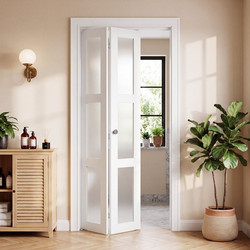 VEVOR Δίφυλλη Πτυσσόμενη Πόρτα Ντουλάπας 762 x 2032 mm με 3 Φύλλα Αμμοβολημένου Γυαλιού και Μεταλλικό Κιτ Στήριξης ZDTLMW30H80IIUP7H001V0