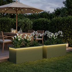 Ζαρντινιέρα κήπου με LED 2 τμχ. Λαδί 40 x 80 x 40 cm Ατσάλι 8008161